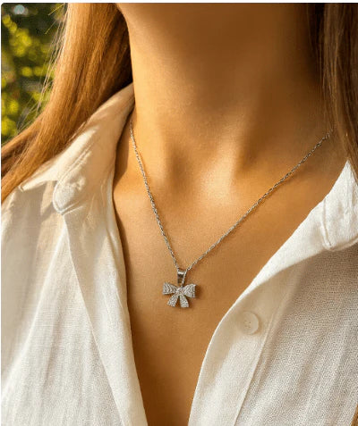 Silver Bow Tie Crystal Jewelry Set